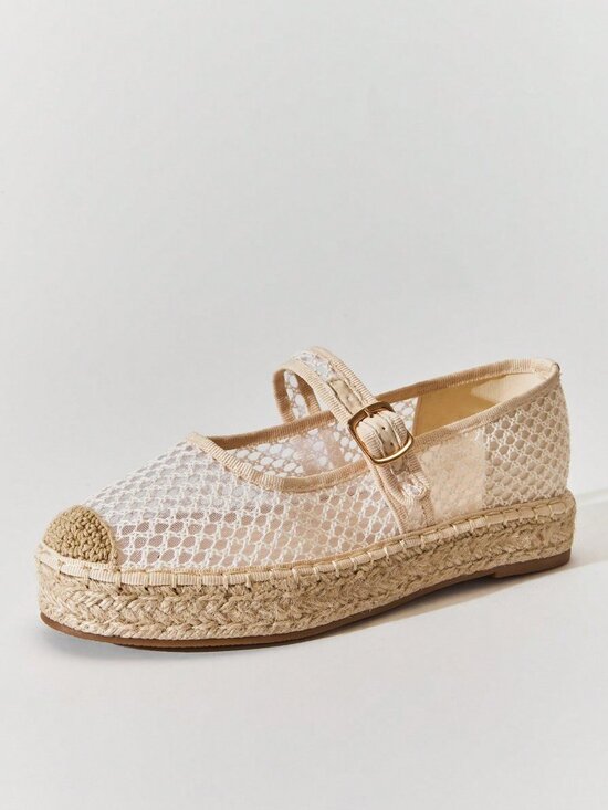 Shoes - Elegant Women's Mesh Round Toe Mary Jane Espadrilles